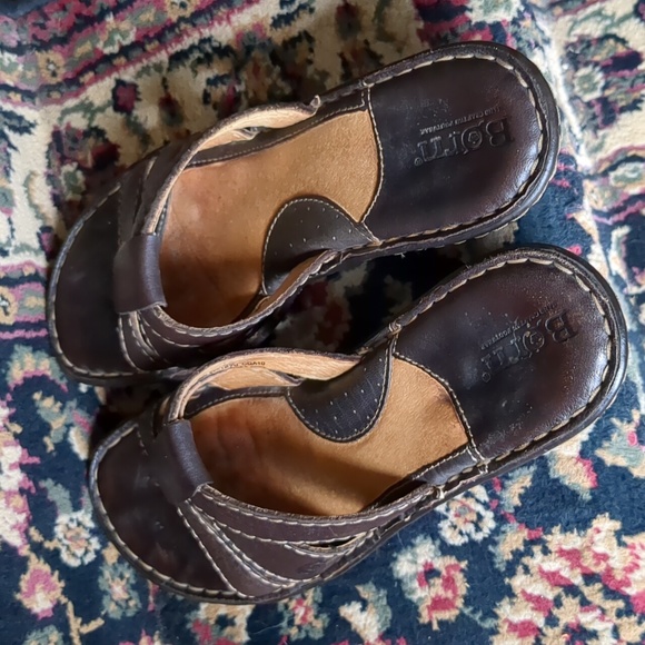 Born Toe Post Brown Leather Wedge Sandals Size 7/38 - Picture 4 of 12